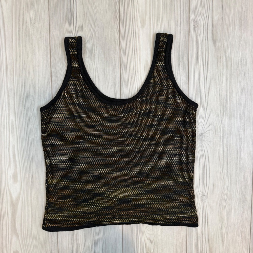 St. John Metallic Knit Tank Top Black Gold Bronze Scoop Neck Sleeveless Large